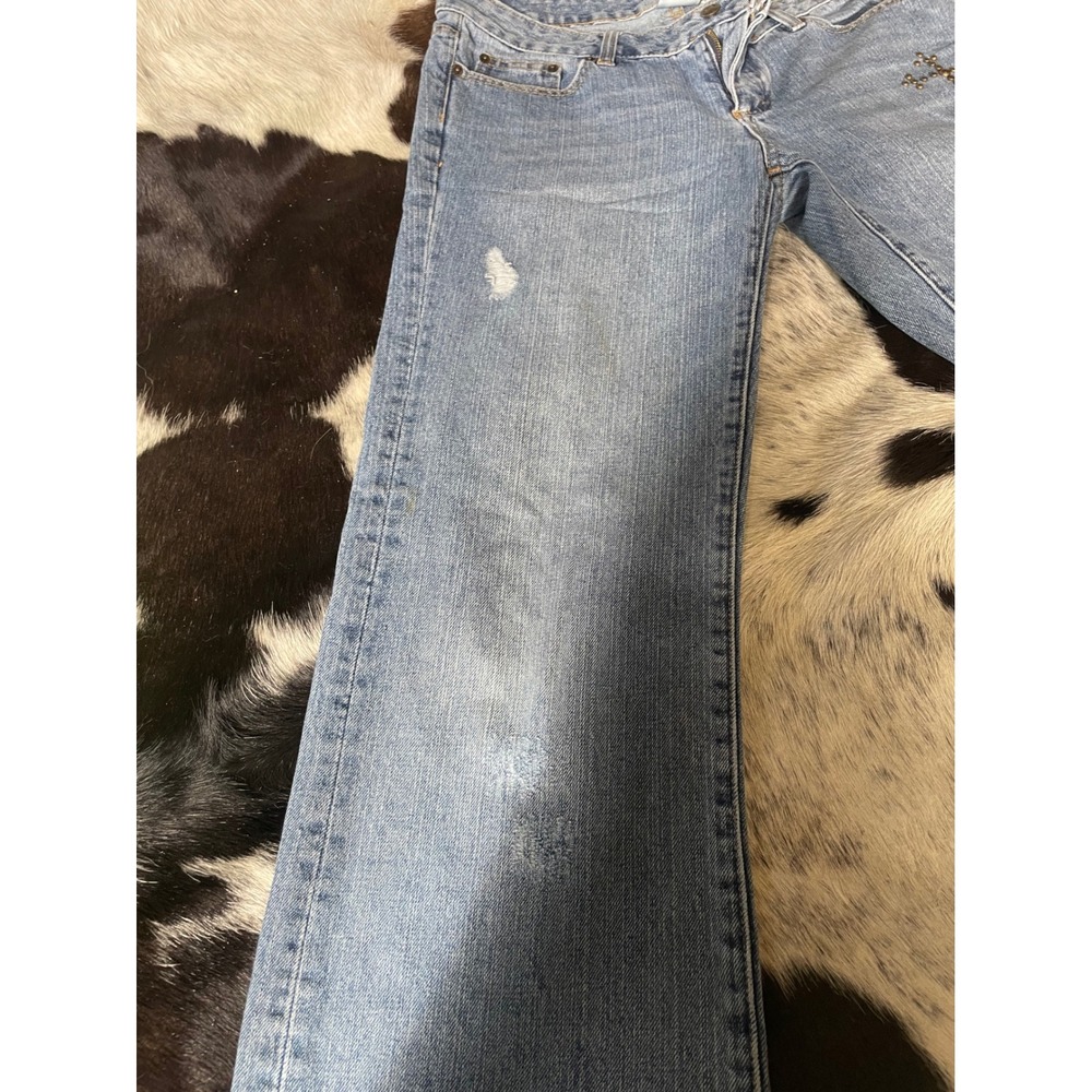 IVU Jane Jeans Y2K VTG Size 8 Light Wash Boot Cut Distressed Embellished Crosses - Picture 5 of 10